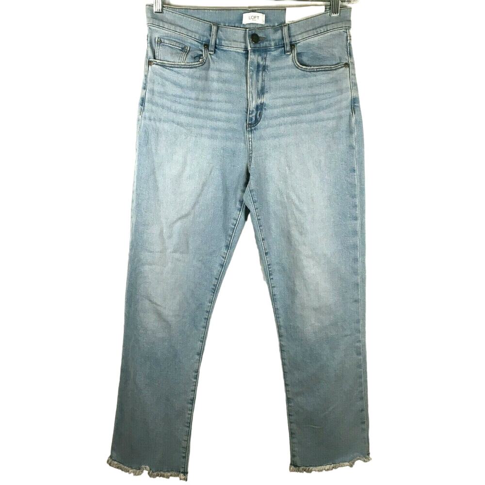 NWT Ann Taylor LOFT Jeans Womens 8 Light High Rise Straight Leg Frayed Ankle